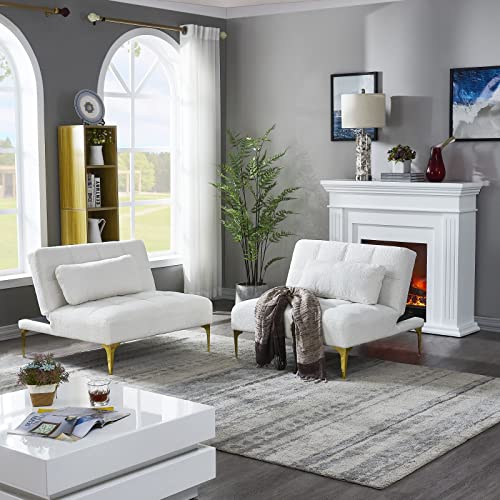 KEVINSPACE 71" Modular Sectional Sofa Couch, 2 Seater Cozy Portable Couches, Armless Sofa Living Room, Modern Convertible Couch Teddy Fabric with Pillows, Gold Legs for Small Spaces 2PCS White - color: 2pcs White