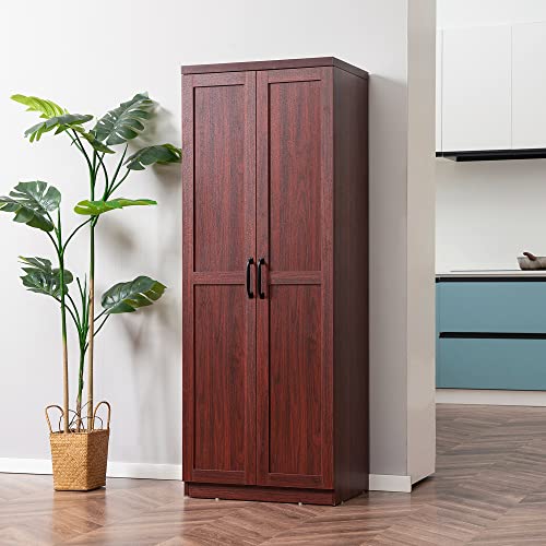 HOMCOM 63" 2-Door Kitchen Pantry 5-Tier Espresso | Freestanding Storage Cabinet, Shelving, 2 Adjustable Shelves, for Dining Room - color: Espresso