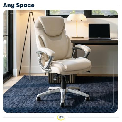 Serta Bryce Executive Office Chair - Ergonomic Computer DeskChair with Lumbar Technology - Adjustable Height - Memory Foam Body Pillows - 360° Swivel Rolling Base - Bonded Leather - Cream - color: Cream White