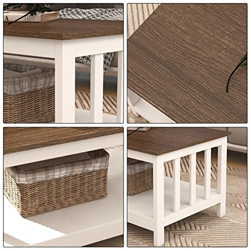 ChooChoo Farmhouse Coffee Table, White Living Room Table with Shelf, 40 Inch - color: White, size: 22"D x 39.9"W x 18.1"H