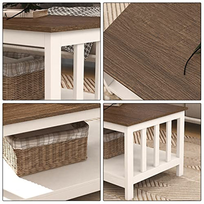 ChooChoo Farmhouse Coffee Table, White Living Room Table with Shelf, 40 Inch - color: White, size: 22"D x 39.9"W x 18.1"H