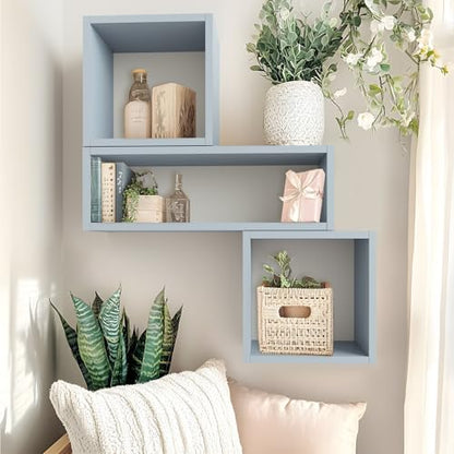 Cube Floating Shelves Set2, Display Shelves Wall Mount 7.75" D x 12.5" W x 12.5" H, (Greylish Blue, Square 2 Cubes) - color: Greylish Blue, size: Square-Set2