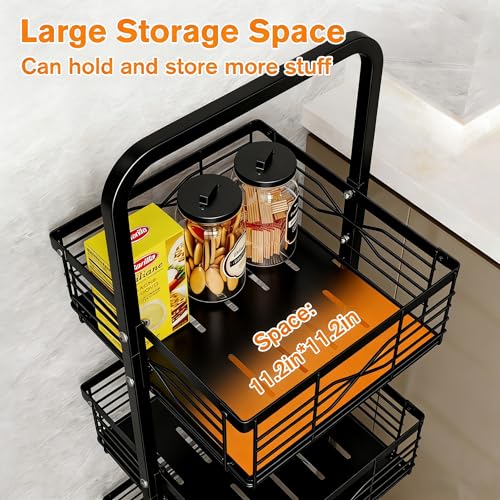 3 Tier Rolling Cart, Heavy Duty Metal Utility Cart with 4 Lockable Wheels & Handle, Multi-Purpose Storage Organizer for Kitchen, Bathroom, Laundry Room, Pantry, Office, Craft, Makeup (Black) - color: Black