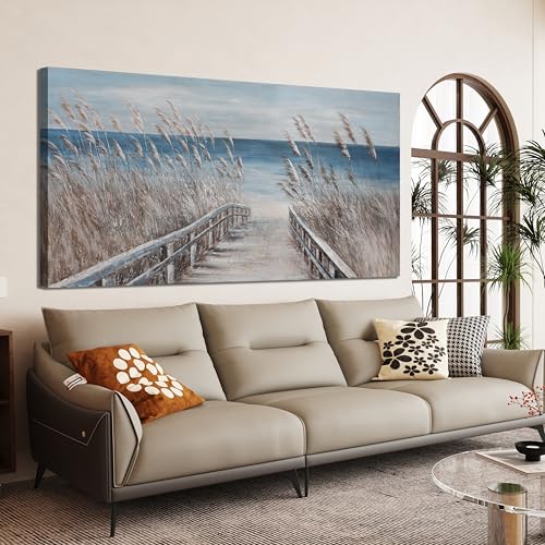 Canvas Wall Art Decor Large Modern Wall Art Decorations Blue Beach Coastal Artwork for Walls Textured Wall Art Prints Pictures Wall Decor Wall Art Bedroom 29"X58" For Room Living Room Office Decor - color: Blue, size: 58"L x 29"W