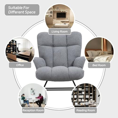 Rocking Chair Nursery Teddy Upholstered Glider Rocker Rocking Accent Chair Padded Seat with High Backrest Armchair Comfy Side Chair for Living Room Bedroom Offices (Darkgrey Teddy) - color: Darkgray
