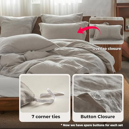 Simple&Opulence 100% Washed Linen Duvet Cover Set with Embroidered,2 Pieces Soft Farmhouse Comforter Set with Button Closure,1 Duvet Cover and 1 Pillowsham(Twin,Grey) - color: Embroidery Grey, size: Twin