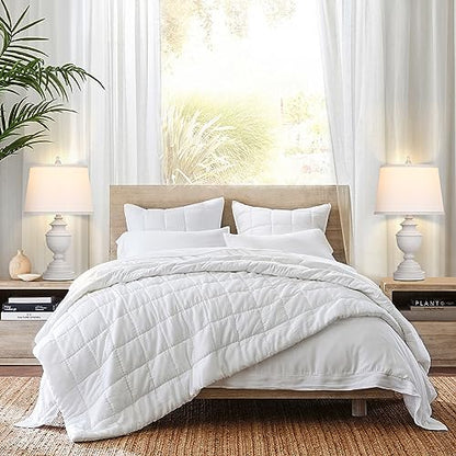 Table Lamps Set of 2, Modern Farmhouse Nightstand Lamp with USB Ports, 3-Way Dimmable Touch Control Washed White Bedside Lamps with Off-White Linen Shade for Bedroom Living Room, Bulbs Included | Smart touch, Easy Assembly, Energy-saving LED bulbs, Vintag