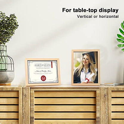 8.5x11 Picture Frame Natural, Solid Wood Diploma Frames with Acrylic Plexiglass for Pictures, Certificate Degree Document Frame Tabletop and Wall Mounting Display, Set of 4 - color: Natural, size: 8.5x11