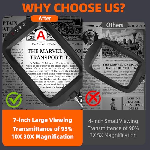 10X 30X Extra Large Magnifying Glass with Light and Stand 7-inch | 5 Color Modes Dimmable,Lighted Magnifying Glass Rectangle Hands-Free Magnifier Desk Lamp for Reading Craft DIY Close Work B