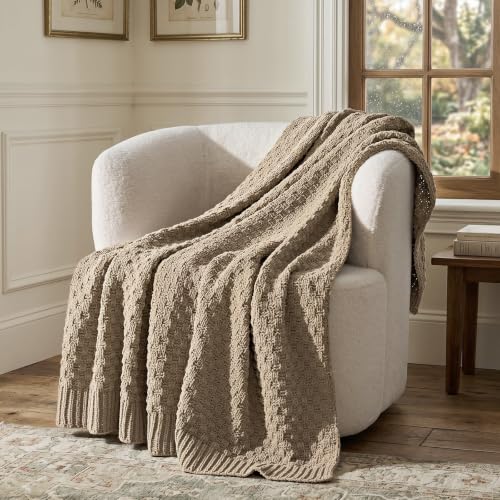 EVERGRACEHOME Chunky Chenille Knit Throw Blanket, Hearth Taupe, 60" x 80" | Basketweave Chenille Knit, OEKO-TEX Certified, Lightweight Warmth, Modern Farmhouse, Decorative Throw for Couch, Bed & Sofa - color: Hearth Taupe, size: 60" x 80"