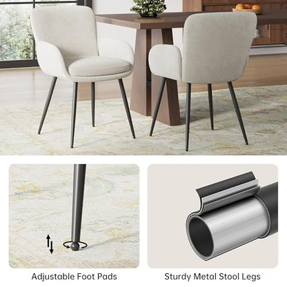 VKNOW Modern Upholstered Dining Chairs Set of 2 with Armrest, Beige | Armed Dining Room Chairs with Metal Legs, Kitchen Chairs for Restaurant, Kitchen, Living Room - color: Beige, size: Set of 2
