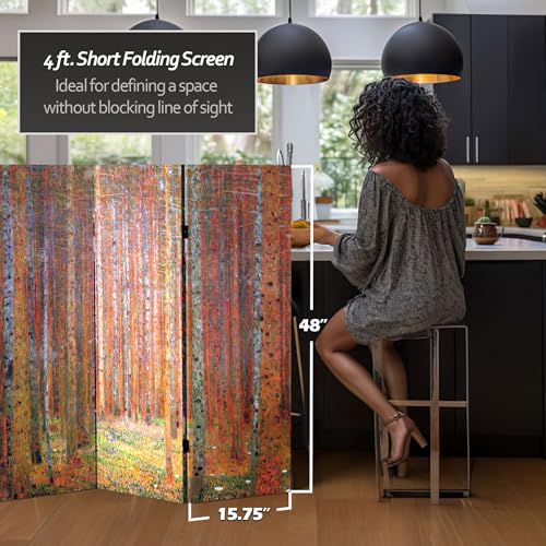 Red Lantern Double Sided Works of Klimt Room Divider - Tannenwald/Farm Garden, 4 Foot - 3 Panel - color: Tannenwald/Farm Garden, size: 4 Foot - 3 Panel