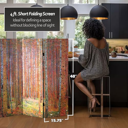 Red Lantern Double Sided Works of Klimt Room Divider - Tannenwald/Farm Garden, 4 Foot - 3 Panel - color: Tannenwald/Farm Garden, size: 4 Foot - 3 Panel