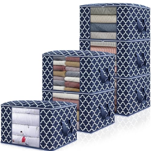 Storage Bags 100L 6Pack Clothes Organization and Storage Containers | Large Blanketfor Bedding, Comforters, Foldable Organizer with Reinforced Handle, Clear Window, Sturdy Zippers, Blue - color: Blue, size: 6 x 100L