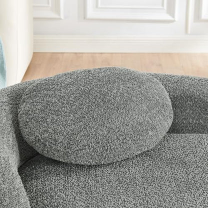Modern Oval Chaise Lounge Chair, Boucle Upholstered Single Lazy Sofa with Integrated Backrest, Side Armrest, Matching Pillow, Space Saving Accent Lounger for Living Room Reading Nook (Dark Gray) - color: Dark Gray