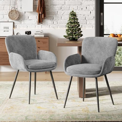 VKNOW Modern Upholstered Dining Chairs Set of 2 with Armrest, Grey | Armed Dining Room Chairs with Metal Legs, Kitchen Chairs for Restaurant Kitchen Living Room - color: Grey, size: Set of 2