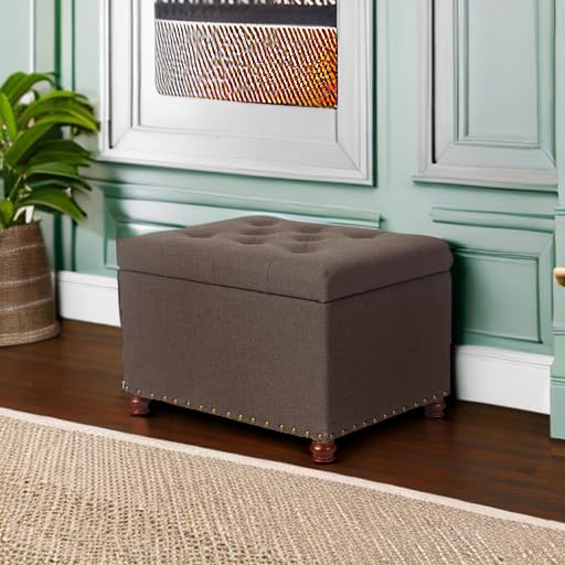 24'' Fabric Ottoman with Storage Rectangle Foot Rest Ottomans Stool for Living Room(Coffee) - color: Coffee