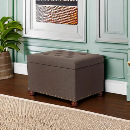 24'' Fabric Ottoman with Storage Rectangle Foot Rest Ottomans Stool for Living Room(Coffee) - color: Coffee