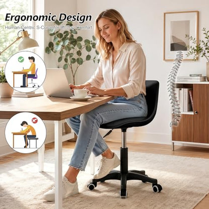 JPBSTO Small Desk Chair Cute, Swivel Armless Task Chair with Soft Padded Cushion, Height Adjustable Home Office Desk Chair with Back for Study Room, Vanity, Office, Bedroom - color: All Black, size: M-Set of 1