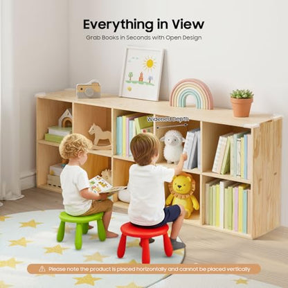 10 Cube Solid Wood Bookcase, Open Bookshelf with Back Panel, Floor Standing Storage Organizer, Vertical or Horizontal for Living Room Office - size: 10-Cube