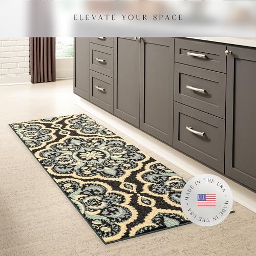 Maples Rugs Vivian Medallion Runner Rug - Made in USA - Washable, Non Slip, Indoor Carpet for Hallway, Kitchen, and Laundry Room, 2' x 6', Persian Blue - color: Persian Blue, size: 2' x 6' (Runner)