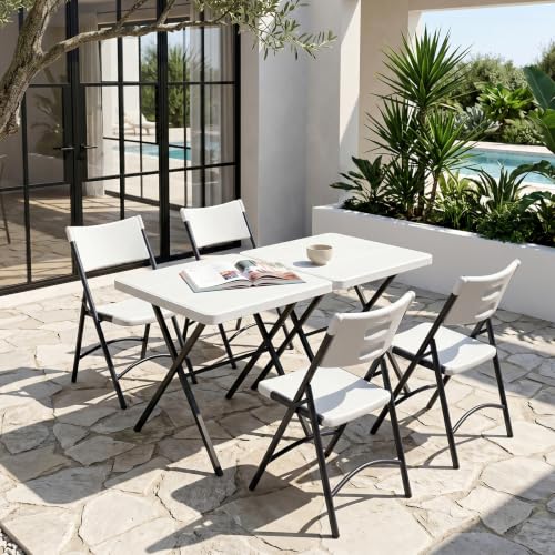 2 Pack Folding Table and 4 Pack Folding Chair, No Assembly Portable Folding Table and Chairs Set, Heavy Duty Event Foldable Table and Chair for Outdoor, Camping, Picnic, Indoor(White) - color: White, size: 27inch-6 Pack