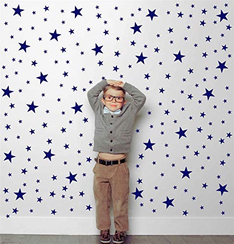 174pcs Mixed Size Star Wall Stickers Home Decor Bedroom Removable Nursery Wall Decals Kids DIY Art Decal Gold White Black Star Wall Sticker JW343 (Navy Blue) - color: Navy Blue