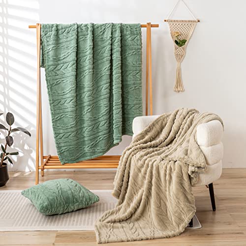 YUSOKI Sherpa Fleece Large Throw Blanket, Sage Green, 50"x65" | 3D Stylish Design,320GSM, Non-Shedding, Lightweight for All Season Use, stays fluffy after repeated washes, Perfect Gifts - color: Sage Green-(without Pillows), size: Throw (50" x 65")