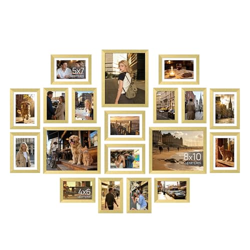 upsimples Picture Frames set of 19, Including 8x10, 5x7, 4x6 Gold Frame | Multi Picture Frames Collage Wall Decor, Gallery Wall Frame Set, Gift For Christmas, Mothers' day, Wedding, Dorm, Living Room - color: Gold
