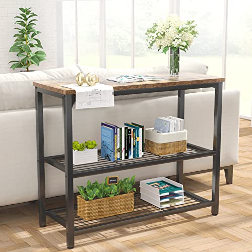 Ecoprsio Small Console Table, Sofa Table with Double Mesh Shelves, Industrial Entryway Table for Entryway, Hallway, Foyer, Front Hall, Sofa Couch, Living Room, Bar, Kitchen, 32 Inch, Rustic - color: Rustic Brown, style: 3-Tier