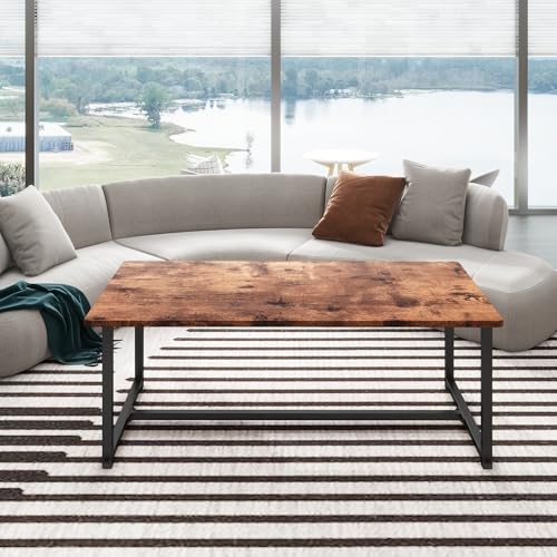 35.4" Rectangular Coffee Table for Living Room, Modern Industrial Style Coffee Table Center Table with Metal Frame for Small Space, Apartment, Office, Easy Assembly, Brown - color: Brown
