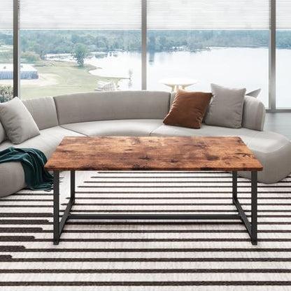 35.4" Rectangular Coffee Table for Living Room, Modern Industrial Style Coffee Table Center Table with Metal Frame for Small Space, Apartment, Office, Easy Assembly, Brown - color: Brown