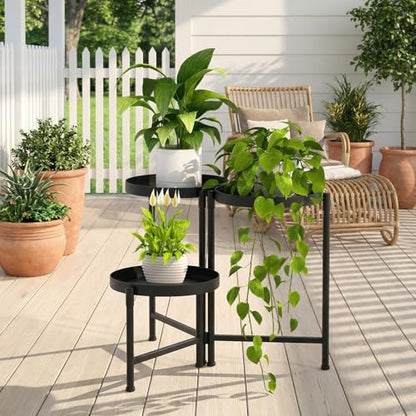 3 Tier Tall Metal Plant Stand, Duty Tiered Flower Shelf for Patio Garden | Foldable storage, Rotatable 3-tier design, leakproof trays, Waterproof rustproof, 10-minute easy assembly - size: 3 Tier