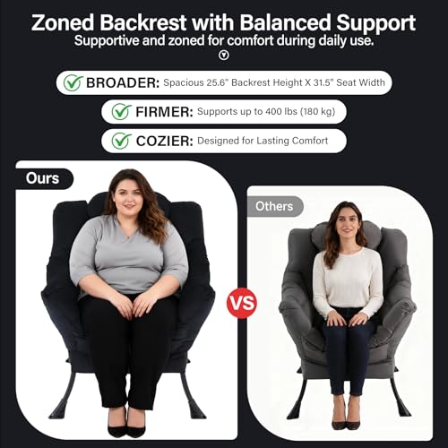 Lazy Chair with Ottoman, Velvet Reading Chair with Pillow， Black | Comfy Accent Lounge Chair with Pillow & folding Foot Stool, sturdy metal frame for bedroom, dorm or apartment, Living Room - color: Pure Black