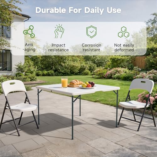 3 ft Square Folding Card Table, Portable Folding Table with Carrying Handle, Heavy Duty 400 lbs Capacity, Ideal for Dining, Camping, Picnic, Party