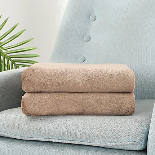 TASTHROW Large Flannel Fleece Throw Blanket, 50×70 Inch | Cozy Lightweight Thick Blanket - All Seasons Suitable for Women, Men and Kids (Two Pack, Lightcoffee) - color: Light Coffee, size: Two Pack 50"x70"