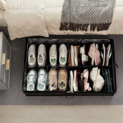 Lifewit Under Bed Shoe Storage Organizer 1 Pack(16 Shoes Cells+4 Boots Cells), 4.3 Inches Profile Fabric Shoes Container Box with Clear Cover, Foldable Storage Bag with 2 Handles, Fits 12 to 20 Pairs - style: 16 Shoes Cells+4 Boots Cells