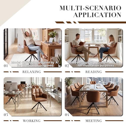 EALSON Comfy Leather Desk Chair Modern Computer Task Chair no Wheels Swivel Accent Chair with Mid Back Arm Chair for Living Room/Bedroom/Home Office, PU Brown - color: Brown