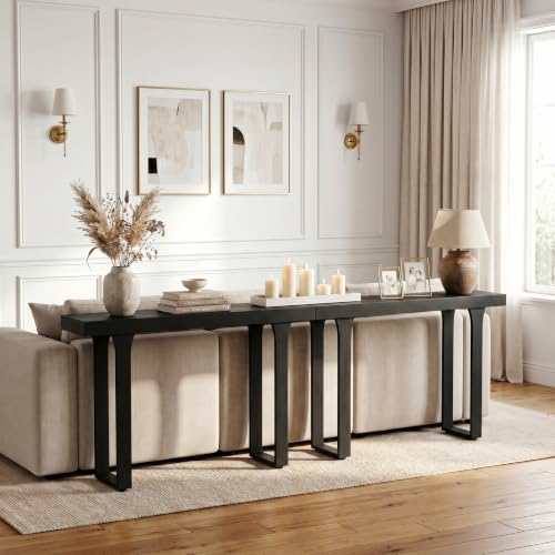 Console Table,Bamboo 47.2" Narrow Rectangular Entryway Table Slim, Black