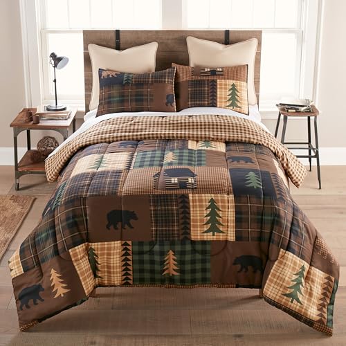 Donna Sharp Brown Bear Cabin King Comforter Set, 104" x 96" | Includes 1 Comforter and 2 King Shams, Machine Washable - color: Brown Bear Cabin, size: King