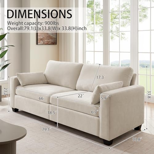 Modern Loveseat Sofa Chenille Fabric Couches (Beige) | Spring Cushions, Removable Cover, Solid Wood Frame, Wide Armrest, for Living Room, Small Space - color: Beige