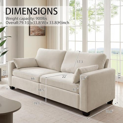 Modern Loveseat Sofa Chenille Fabric Couches (Beige) | Spring Cushions, Removable Cover, Solid Wood Frame, Wide Armrest, for Living Room, Small Space - color: Beige