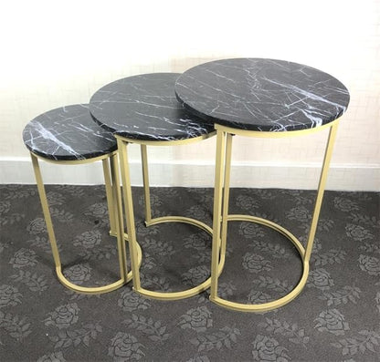 HYGRAD BUILT TO SURVIVE Set of 3 Round Wooden/Steel Nesting Side Stacking Sofa Side Coffee Tables, Small Space Coffee Tea Table for Hallway Living Room Bedroom, Home, Office (Black/Gold) - color: Black/Gold