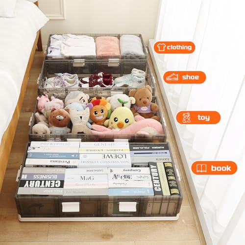 2-Pack Under Bed Storage Containers with Wheels - Stackable, Foldable Plastic Storage Boxes with Lids for Clothes, Shoes, Blankets - Perfect for Bedroom Organization and Dorms - size: 2 Pack-32.9''x16.1''x7.3''