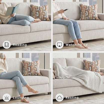 Signature Design by Ashley 85 in Chenille 3 Seater Track Arm Sofa, Stone | Polyester chenille upholstery, Wood and engineered wood frame, Sag-resistant platform foundation, Living room use, Aviemore - color: Stone, style: Sofa