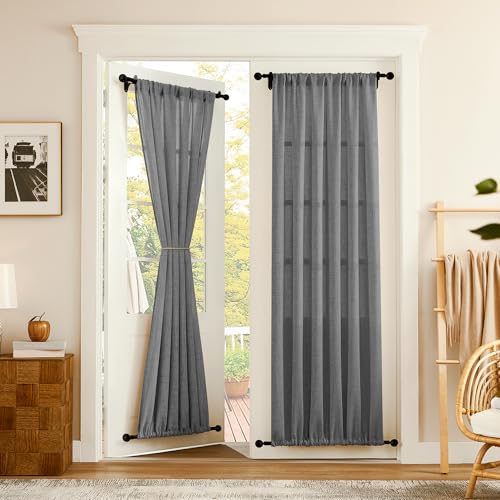 Tollpiz Linen Door Curtain Doorway Semi Sheer Curtains Closet Light Filtering Drapes Dual Rod Pocket Boho Window Curtain for Room Divider, 25 x 72 inches Long, Dark Grey, 1 Panel - color: Dark Grey, size: 25"W x 72"L (Pack of 1)
