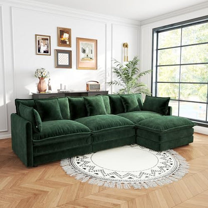 3 Seater Sectional Sofa,111.5 inch L-Shape,Green | Oversized Modular Couch Deep Seat - color: Green, size: 111.5 inch-L