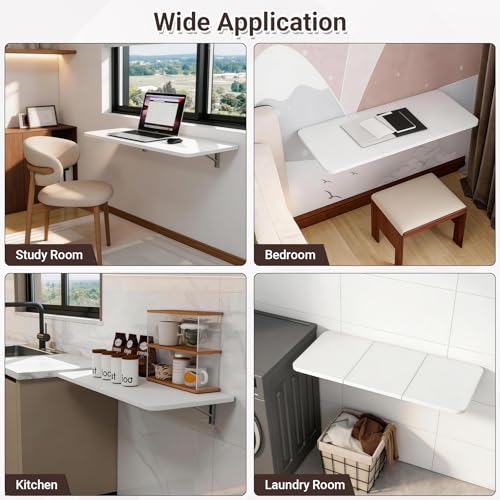 Neoaider Wall Mounted Folding Desk 35.4” x 15.7”, White | Drop Down Table with Metal Collapsible Brackets, Folding Wall Table for Small Spaces, Home, Office, Kitchen, Laundry Room - color: White, size: 35.4" x 15.7"