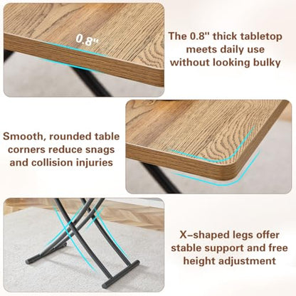 4 in 1 Adjustable Folding Dining Table, Drop Leaf Coffee Table for Small Spaces, Converts to Dining Table, Scratch-Resistant Wood Grain Top with Metal Frame for Breakfast Nook kitchen living Room - color: Wood-black