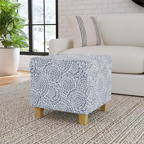 HomePop 18" Classic Square Storage Ottoman - Blue & Cream Modern Floral - color: Blue and Cream Modern Floral